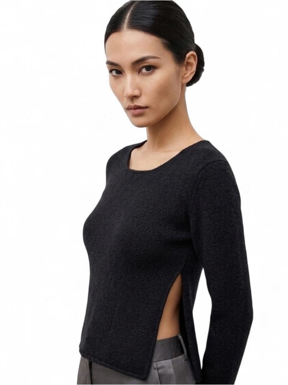 Prada Wool Cashmere Side zipper Slit Sweater Minimal Luxury Knit Top Size S